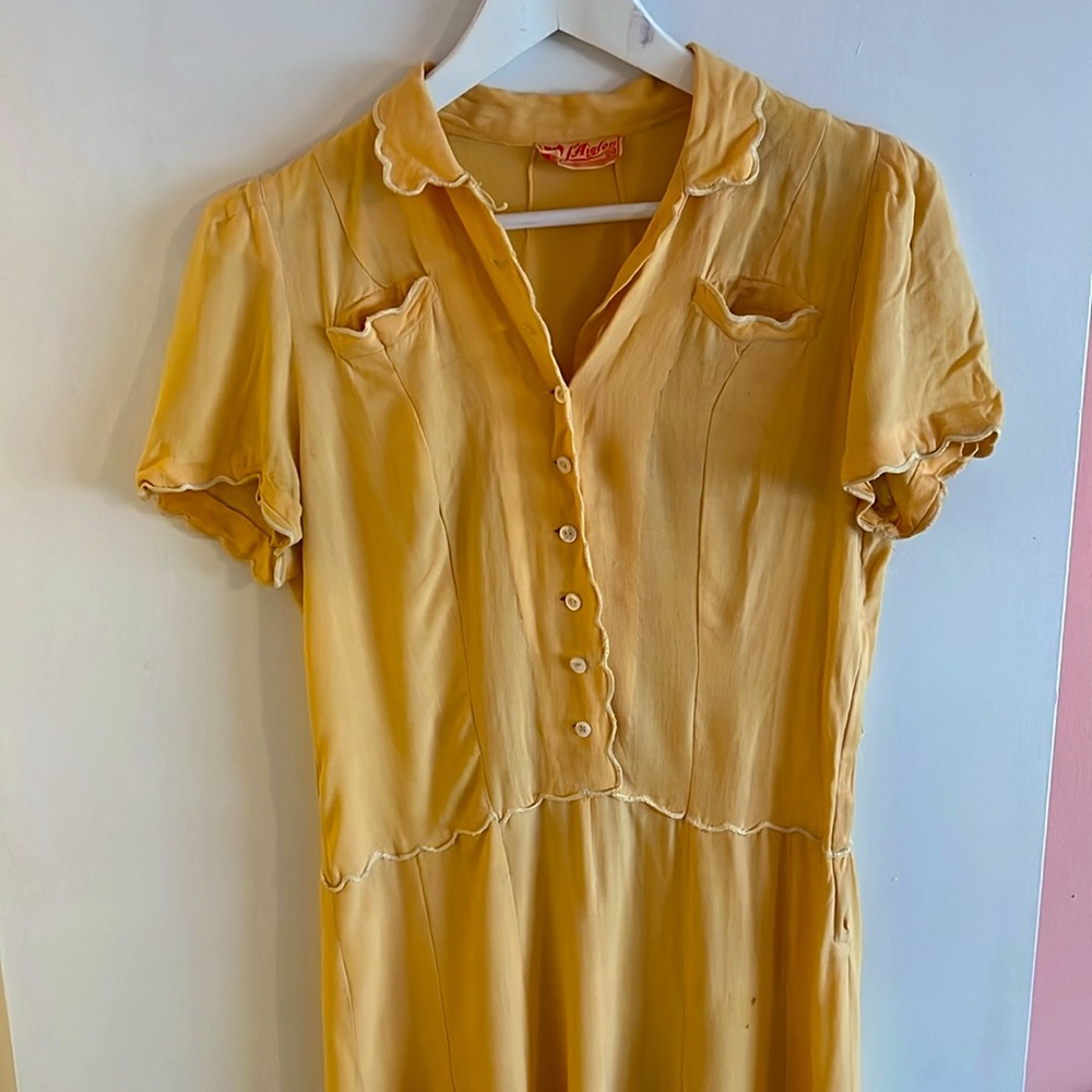 True Vintage 1940s Cotton Yellow Dress
